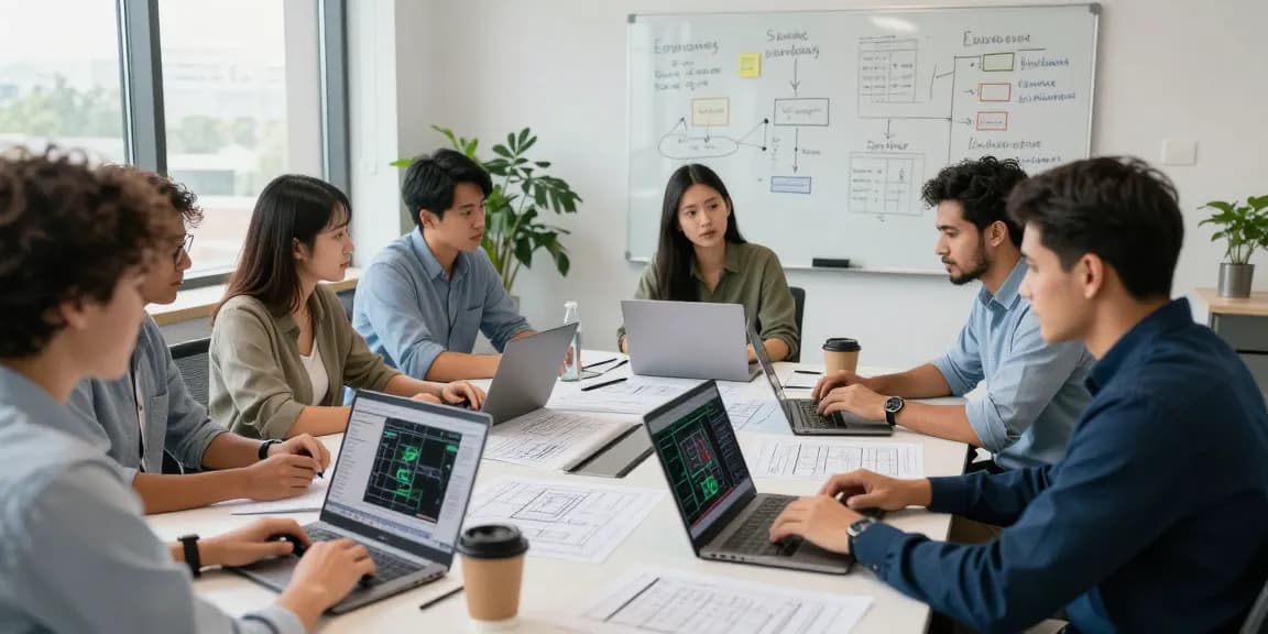 Dynamic team collaboration showcasing Engineering Services USA in a modern consultancy office.
