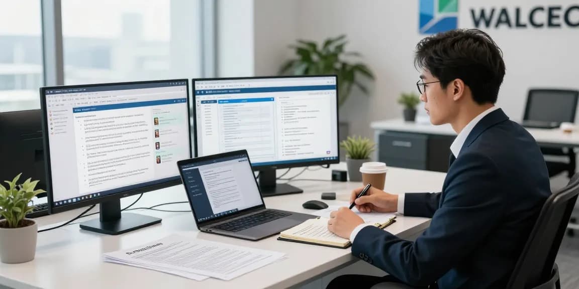 Document fraud detection analysis in a modern office environment with software interface and legal documents.