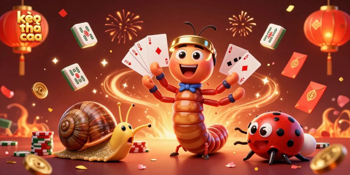 Engage with kèo nhà cái as a vibrant cartoon illustration of a millipede dealer and high-roller snail in action.