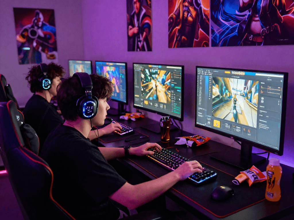 Engaging gamer session with rokok88 setup and colorful LED lights