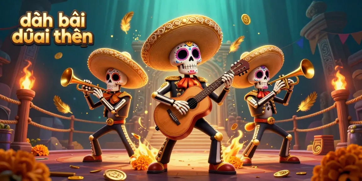 Experience thrilling đánh bài đổi thưởng with vibrant mariachi characters in a rich casino scene.