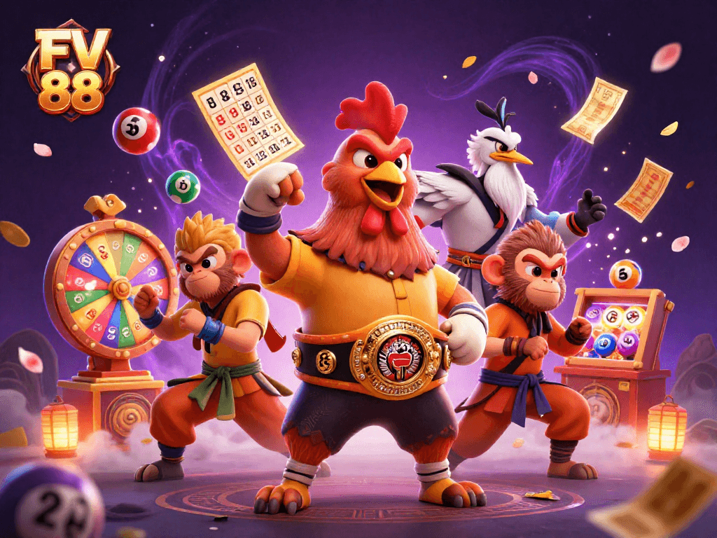 Experience thrilling gameplay at FV 88 with vibrant characters and dynamic lottery games exploding with excitement.