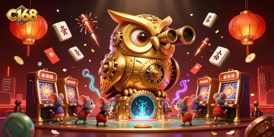C168 shines as a top gaming platform with vibrant slot symbols and an enchanting casino scene.