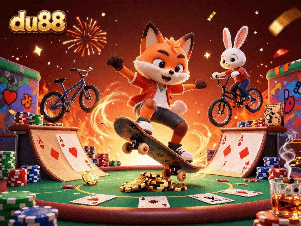 Experience thrilling action at du88 with a vibrant 3D casino scene showcasing animated characters.