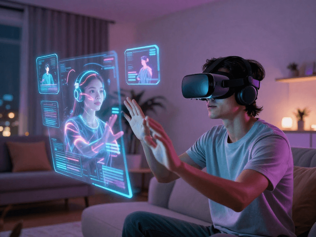 Engaging ai sex interaction in a virtual reality setting with a user and lifelike AI hologram