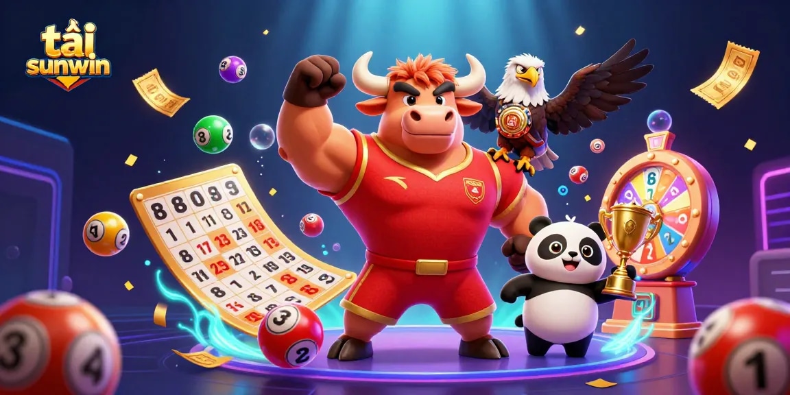 Experience excitement with tải sunwin as lively characters celebrate winning prizes in a vibrant casino illustration.