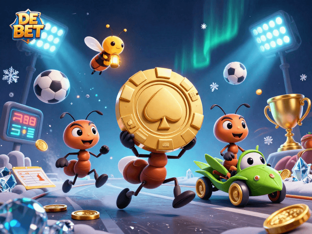Experience the excitement of DE BET, where ants carry a giant poker chip through a dynamic gambling scene.