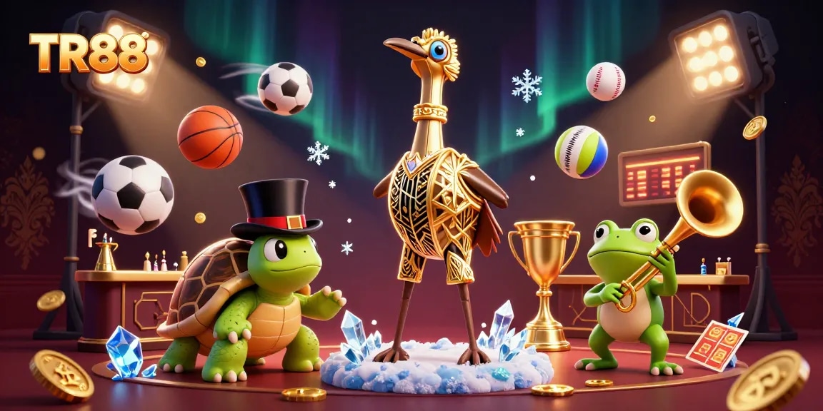 TR88 showcases a vibrant 3D scene with playful characters at a speakeasy gambling adventure.