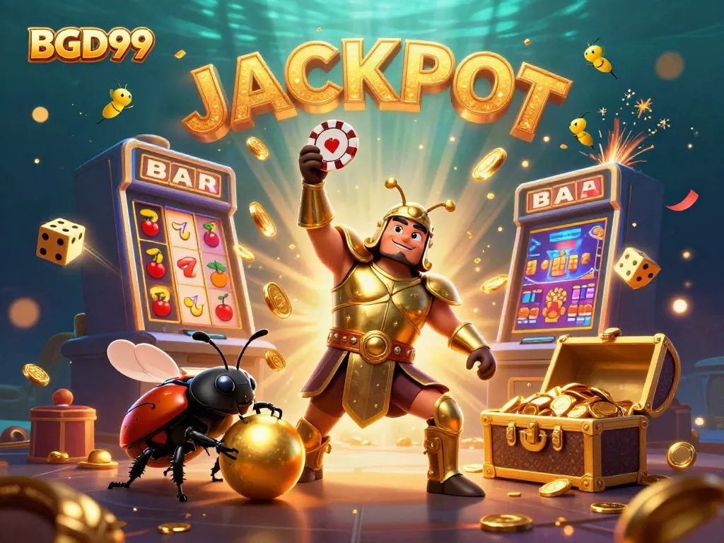 Experience the excitement of BGD99 with a dynamic 3D illustration featuring big wins, games, and vibrant elements.