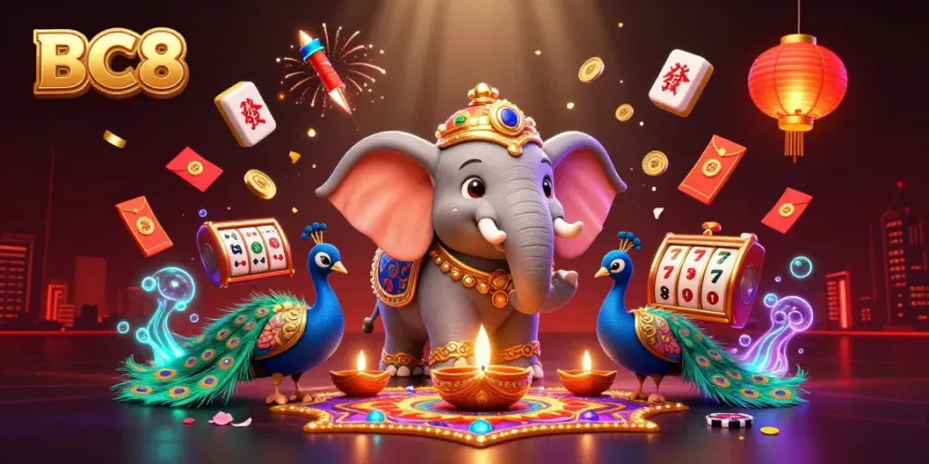 Engage with BC8 in a vibrant casino atmosphere featuring dynamic characters and gambling elements.