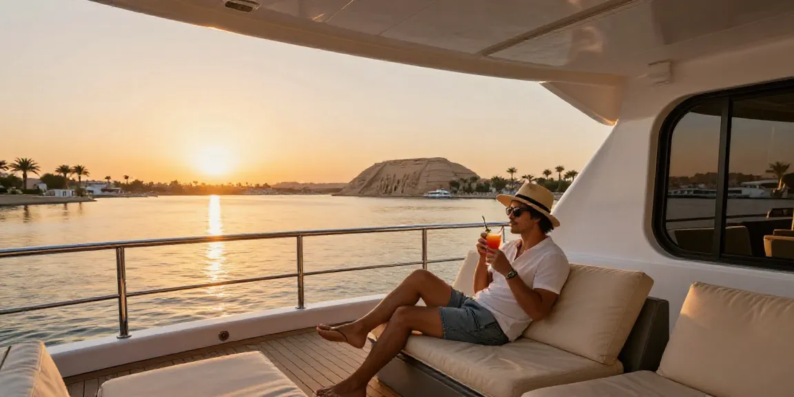 Enjoying a Lake Nasser Cruise at sunset with stunning views.