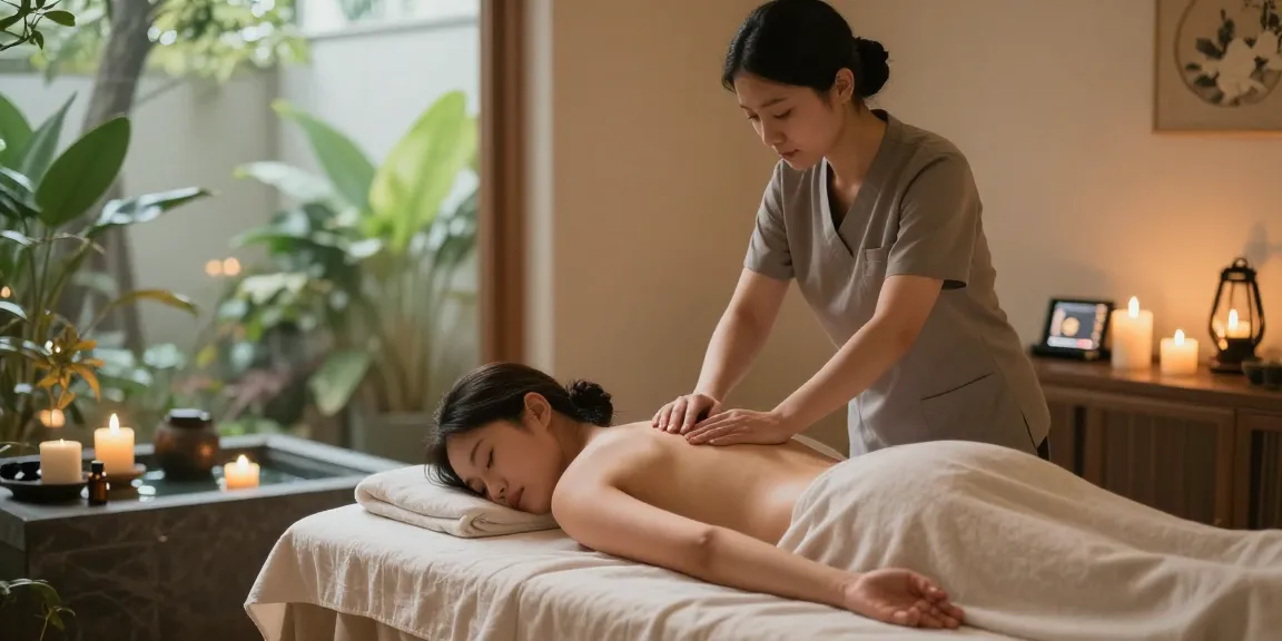 Relaxing 화성출장마사지 session in a serene spa environment with essential oils and calming atmosphere