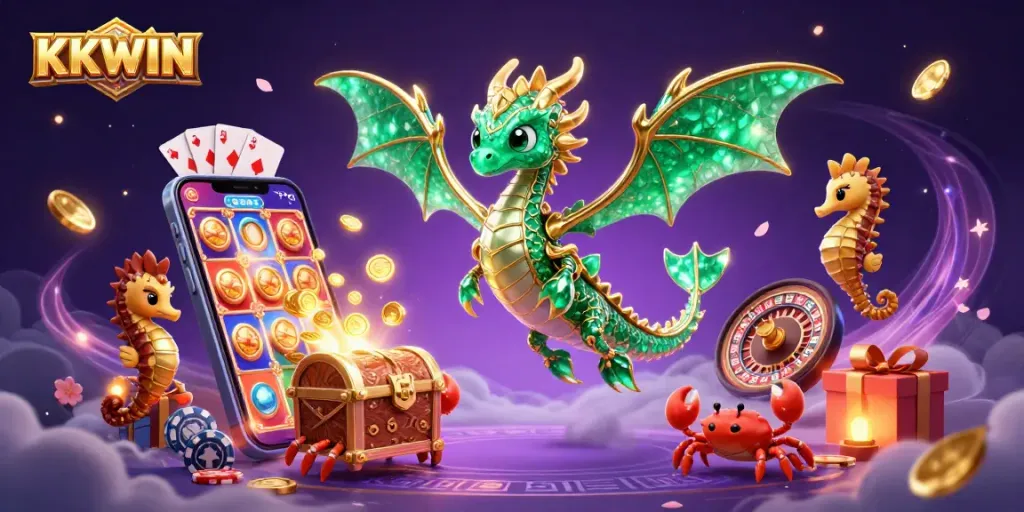 Engage in KKWIN gaming adventures with captivating elements of a vibrant casino scene.
