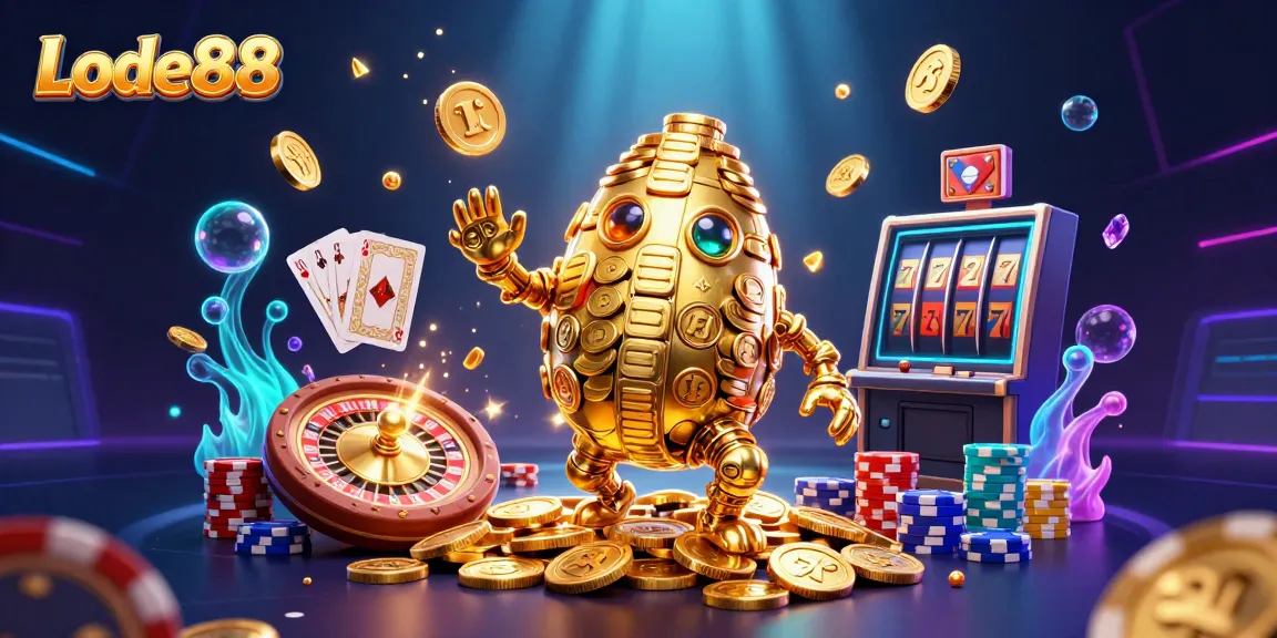 Spin the reels with Lode88's golden golem and vibrant casino elements in dynamic 3D.