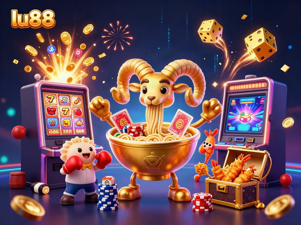 Engage with exciting LU88 gaming features as the giant ramen bowl dealer and cheerleaders enliven the casino scene.