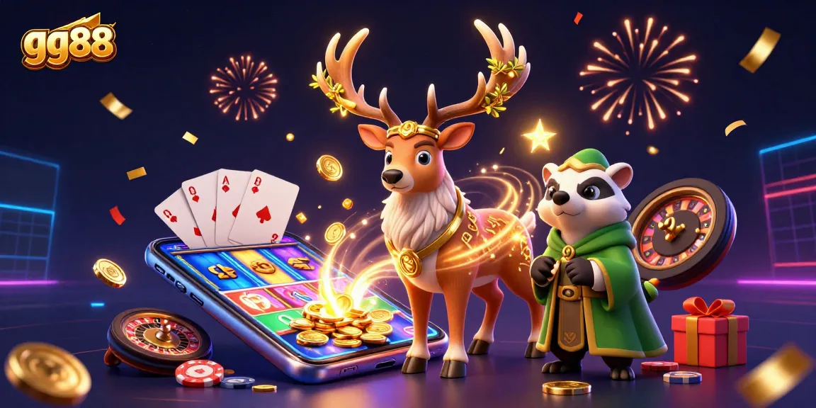 Experience the excitement of gg88 with vibrant games and a magical 3D casino illustration.