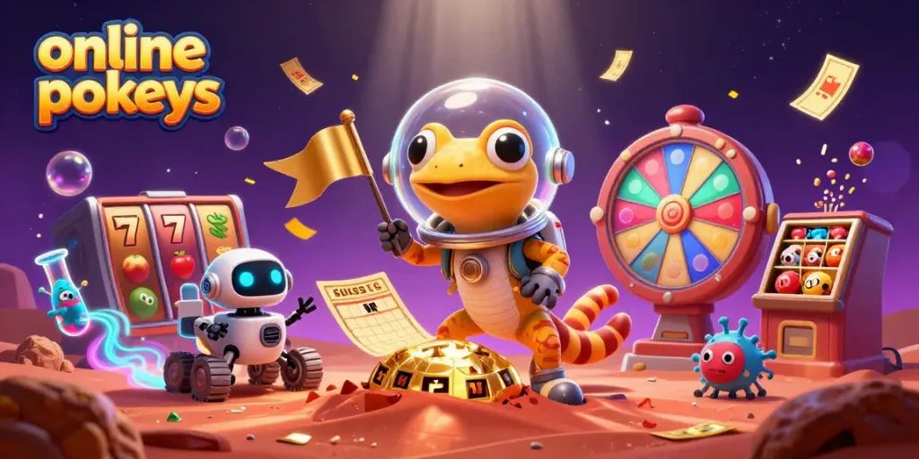 Engage with thrilling online pokies action in a vivid alien casino setting.