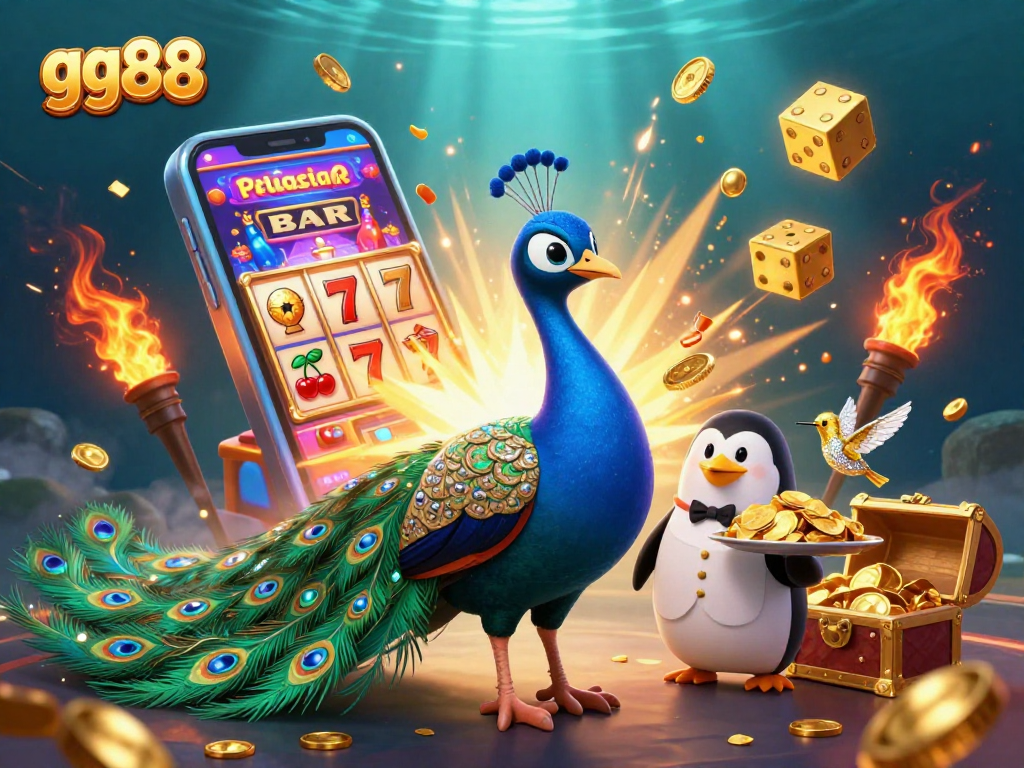 Bet big with gg88 as a colorful slot machine bursts open with rewards and animated characters.