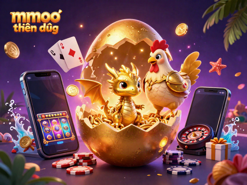 Experience the thrilling mmoo thiên đường casino scene with golden dragon, poker chips, and dynamic gaming elements.