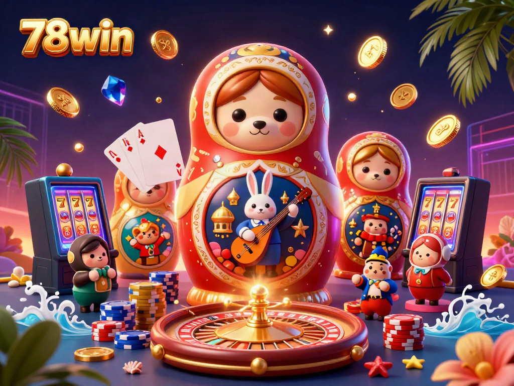 Engage with the exciting 78win casino scene featuring playful bears and vibrant game elements.