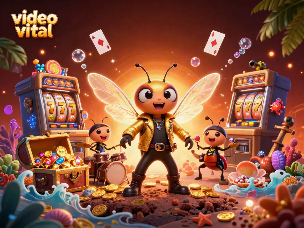 Experience the excitement of video viral slots with a rock star theme and vibrant casino elements.