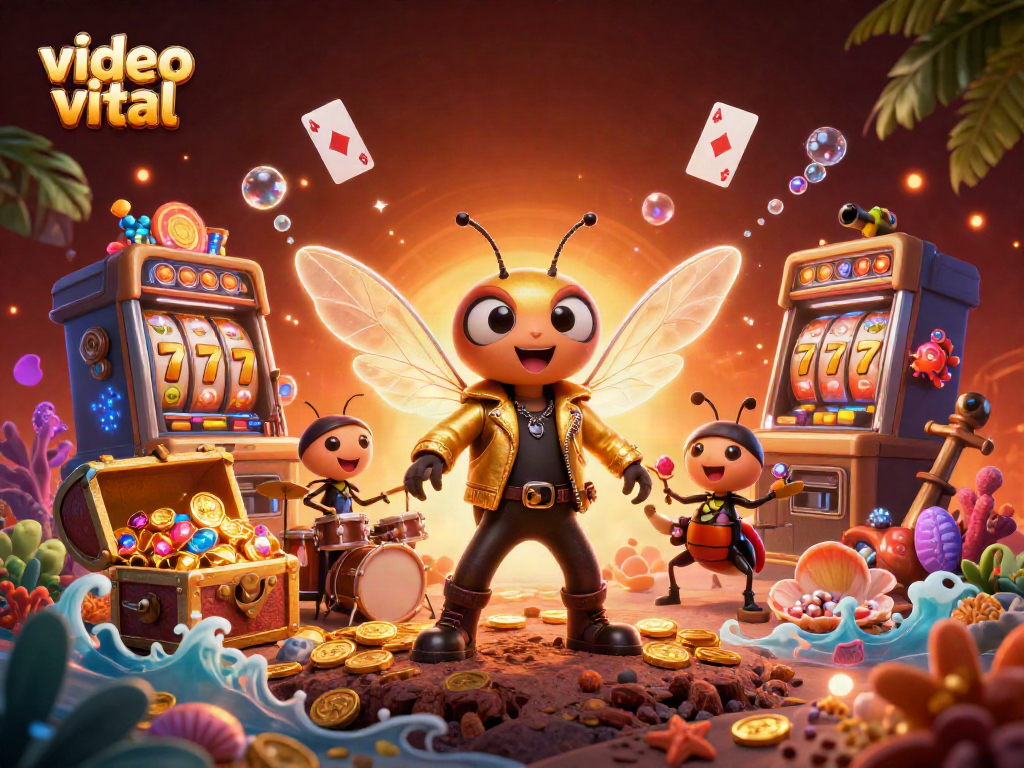 Experience the excitement of video viral slots with a rock star theme and vibrant casino elements.
