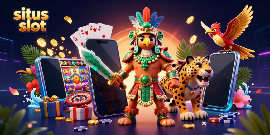 Experience the excitement of situs slot with dynamic 3D characters and casino elements.