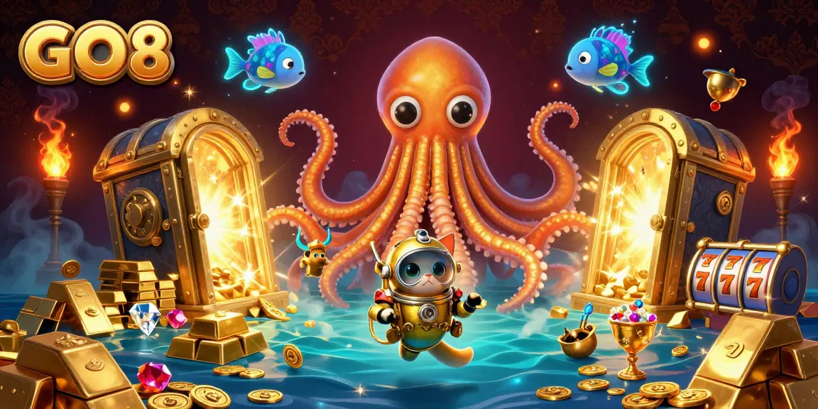 Engage with GO8's thrilling slots, featuring a kraken, diving cat, and treasure galore.