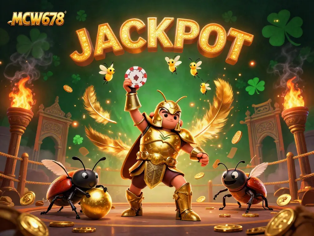Experience the excitement of MCW678 with a victorious beetle representing online gaming triumph.