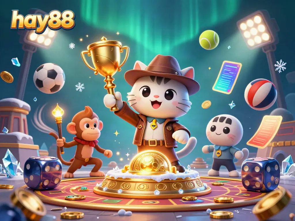 Experience hay88 escapades with our explorer cat and monkey companion amidst vibrant casino treasures.