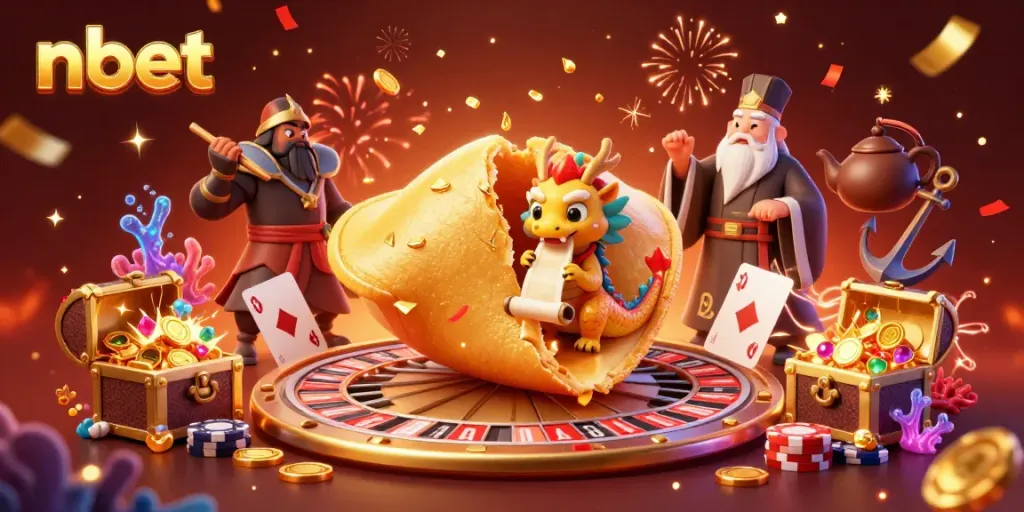 Engage in thrilling games at nbet with a vibrant 3D casino scene featuring iconic elements.
