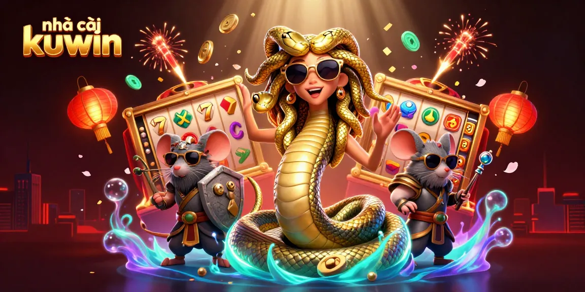 Engage with nhà cái kuwin's vibrant casino world through a colorful 3D digital illustration.