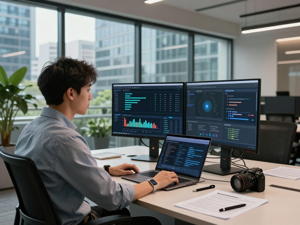 Enterprise developer using Waygrid API management tools in a modern workspace.