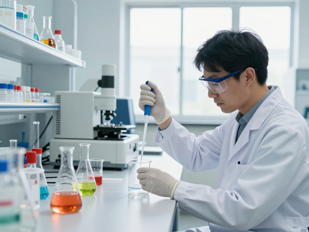Scientist analyzing nitroethane in a modern laboratory, showcasing the role of a nitroethane supplier in chemical research.