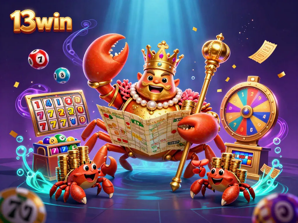 Experience thrilling gaming action with 13win as the golden crab emperor presides over a vibrant casino scene.
