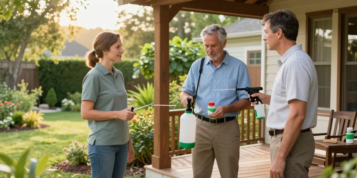 Termite Control with Herb expert applying eco-friendly pest solution around a home.