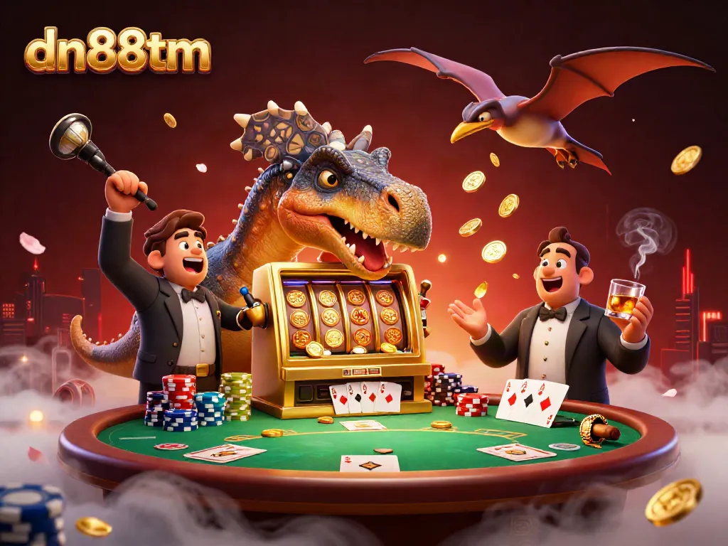 dn88tm showcases a thrilling 3D scene of a pachycephalosaurus winning a jackpot at a slot machine.