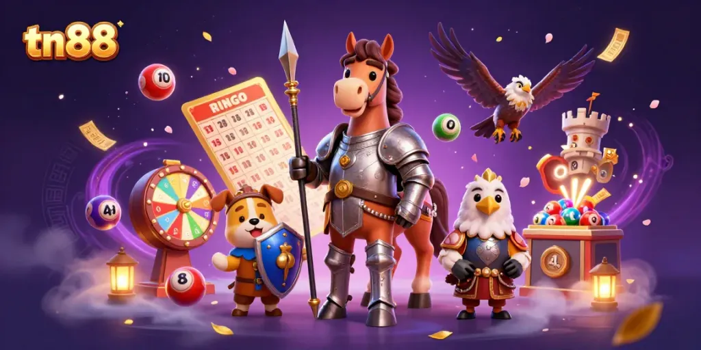 Engage in thrilling gameplay with tn88, featuring medieval characters and vibrant casino elements.