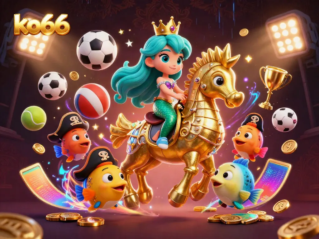 Experience winning thrills with ko66 at this vibrant online casino scene featuring a mermaid and seahorse.
