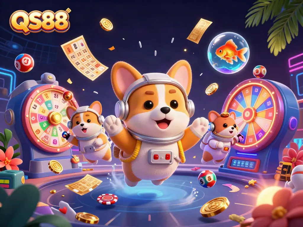 Join the QS88 adventure with an astronaut corgi in a space casino filled with vibrant games and rewards.