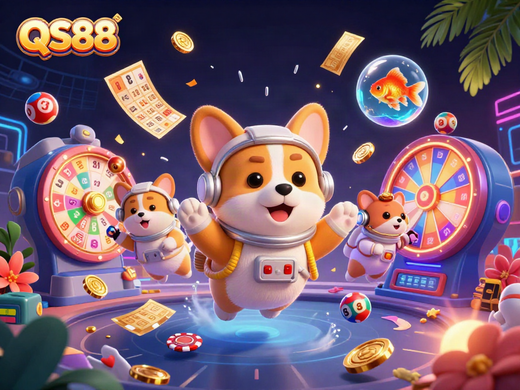 Join the QS88 adventure with an astronaut corgi in a space casino filled with vibrant games and rewards.