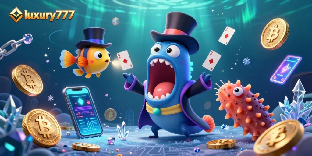 Engage with luxury777 slots featuring a magical scene with unique characters performing tricks.
