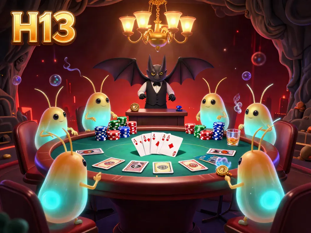 Experience thrilling gameplay at H13's illuminated cave casino, featuring glowworms and poker action.