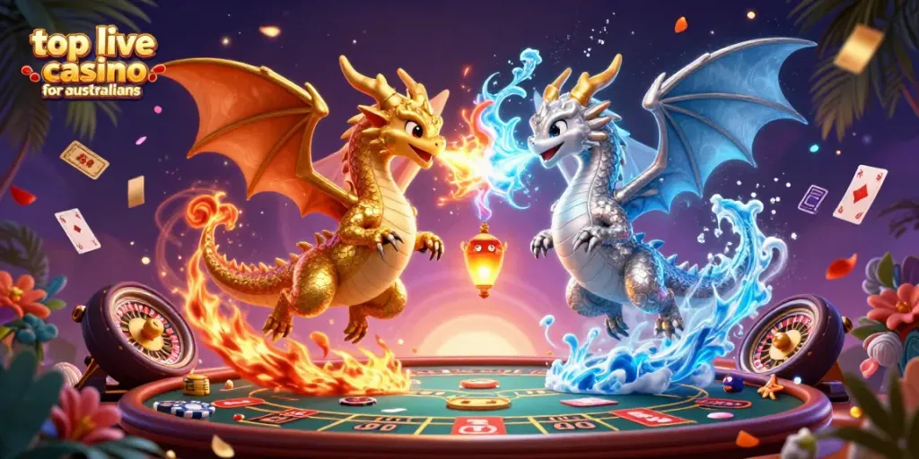 Experience the excitement of the top live casino for australians with dragons and casino games vividly depicted.