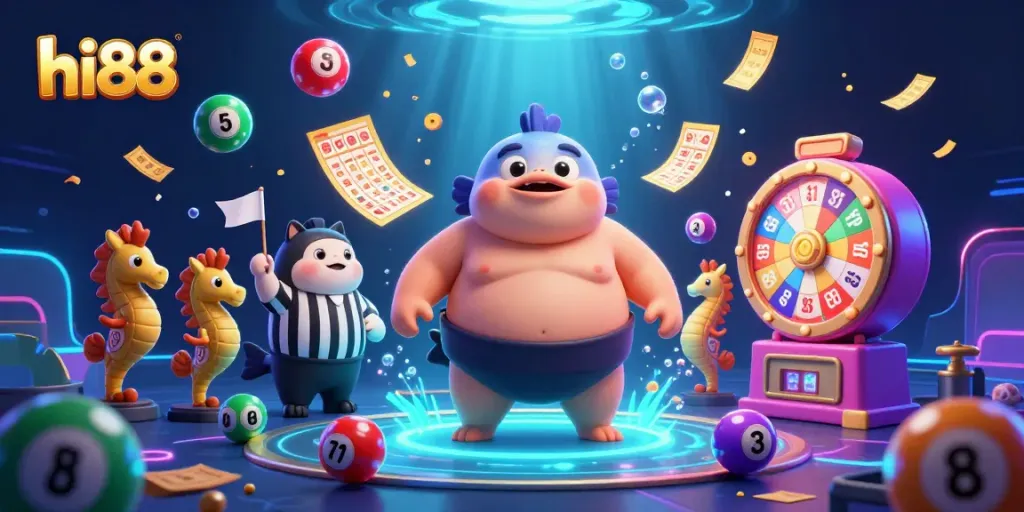Experience exciting games at hi88 with vibrant visuals of lottery balls and underwater fun.