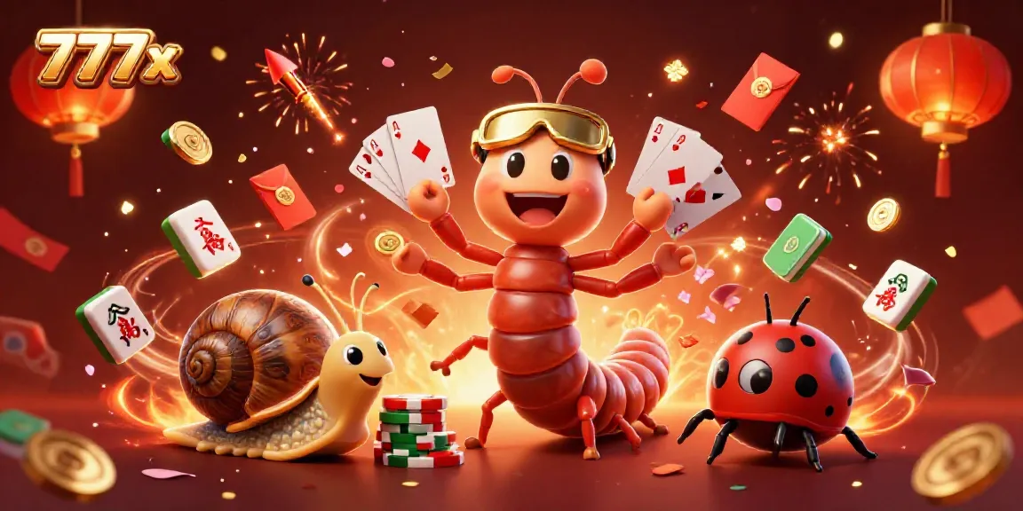 Experience winning moments at 777x casino with a vibrant and dynamic gaming scene of colorful characters and festive elements.
