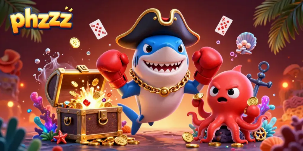 Win big with phzzz in a vibrant casino scene featuring animated sea creatures!