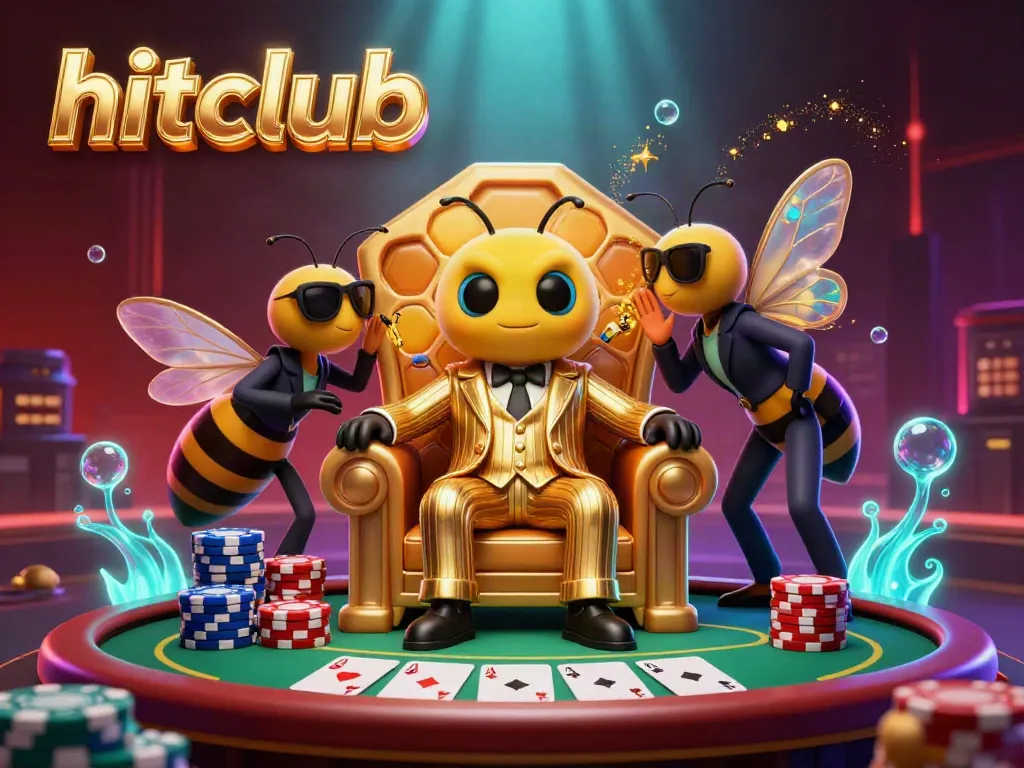 Experience thrilling poker action at hitclub with a 3D bumblebee mob boss, lavish poker table, and colorful chips.