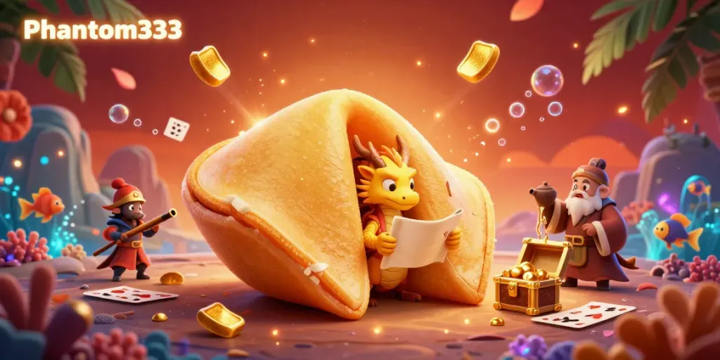 Experience the thrilling world of gambling with Phantom333: a vibrant illustration featuring a dragon and golden treasures.