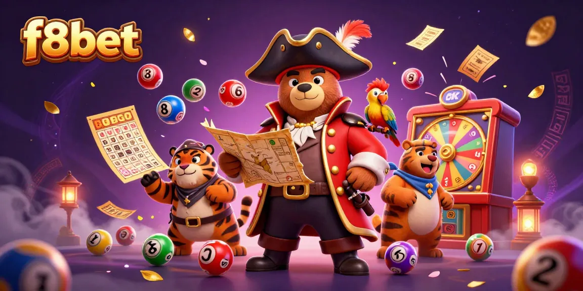 Experience thrilling gaming adventures with f8bet's cartoon pirate scene filled with dynamic casino elements.